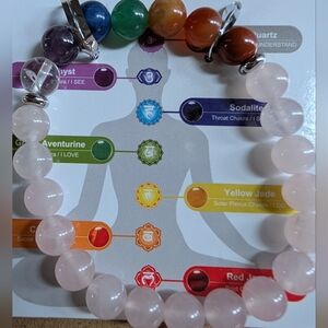 Chakra Healing Bracelet with Rose Quartz and Multicolor Beads